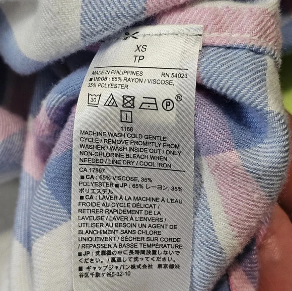 Banana Republic XS Boyfriend Fit White Blue Pink Plaid Button Down Flannel Shirt - Picture 5 of 7